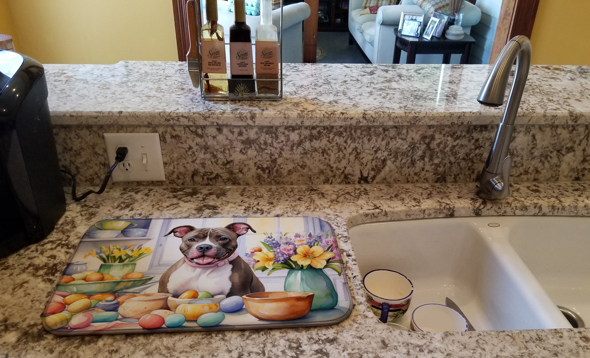 Decorating Easter Pit Bull Terrier Dish Drying Mat
