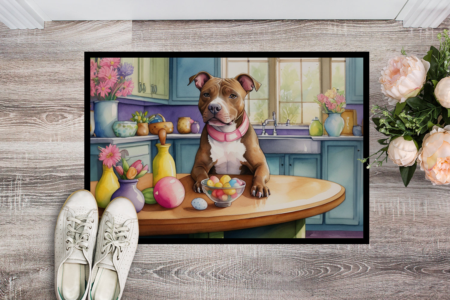 Decorating Easter Pit Bull Terrier Doormat