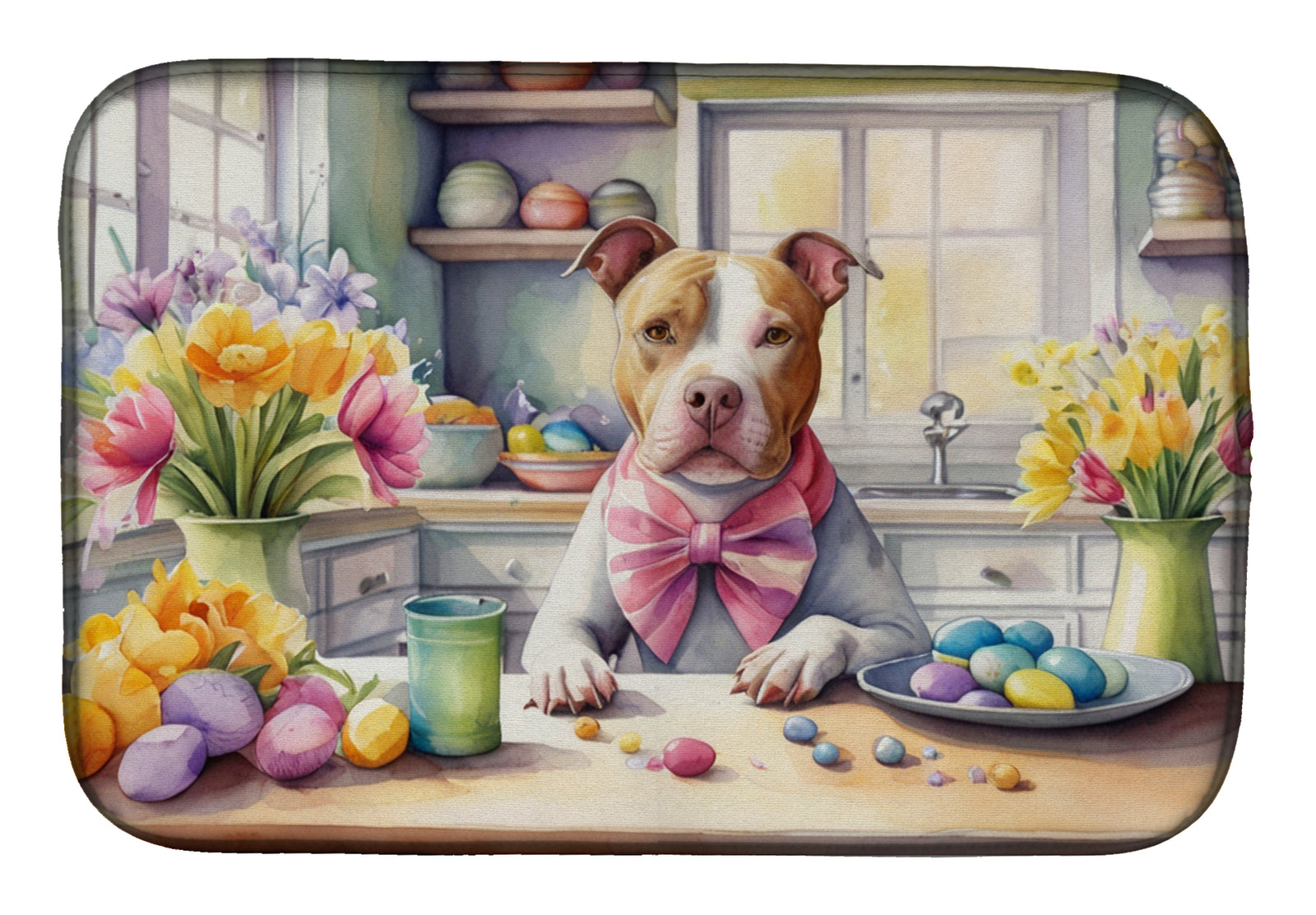 Buy this Decorating Easter Pit Bull Terrier Dish Drying Mat