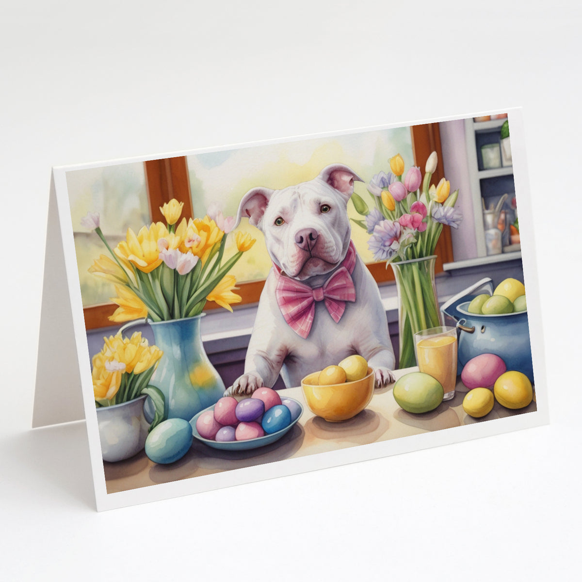 Buy this Decorating Easter Pit Bull Terrier Greeting Cards Pack of 8