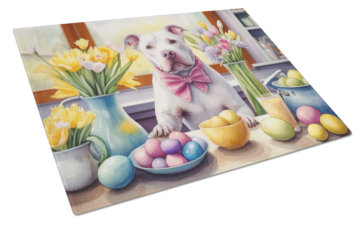Buy this Decorating Easter Pit Bull Terrier Glass Cutting Board