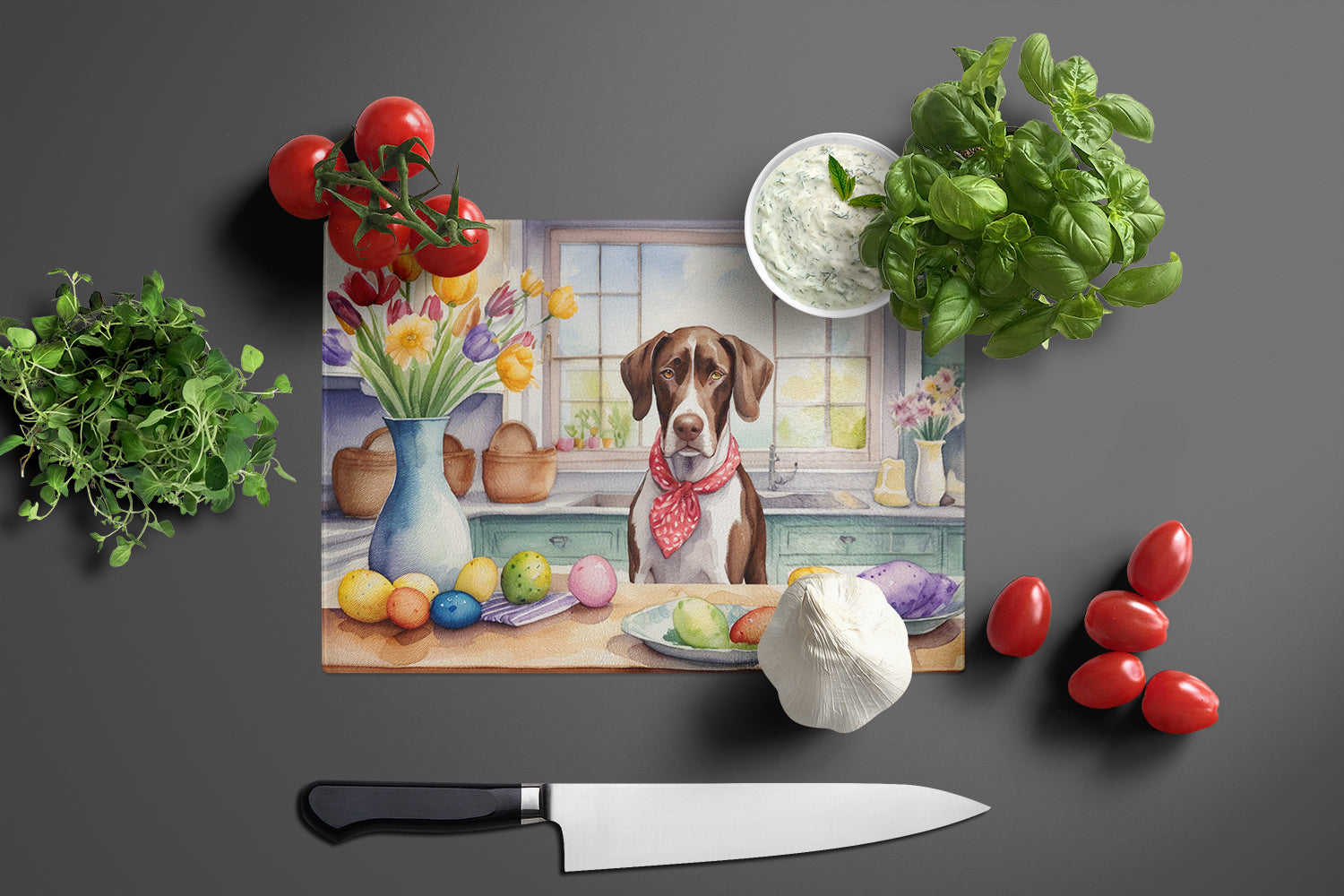 Decorating Easter Pointer Glass Cutting Board