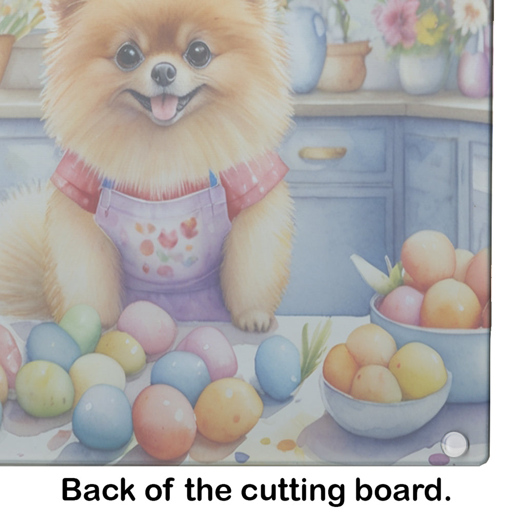 Decorating Easter Pomeranian Glass Cutting Board