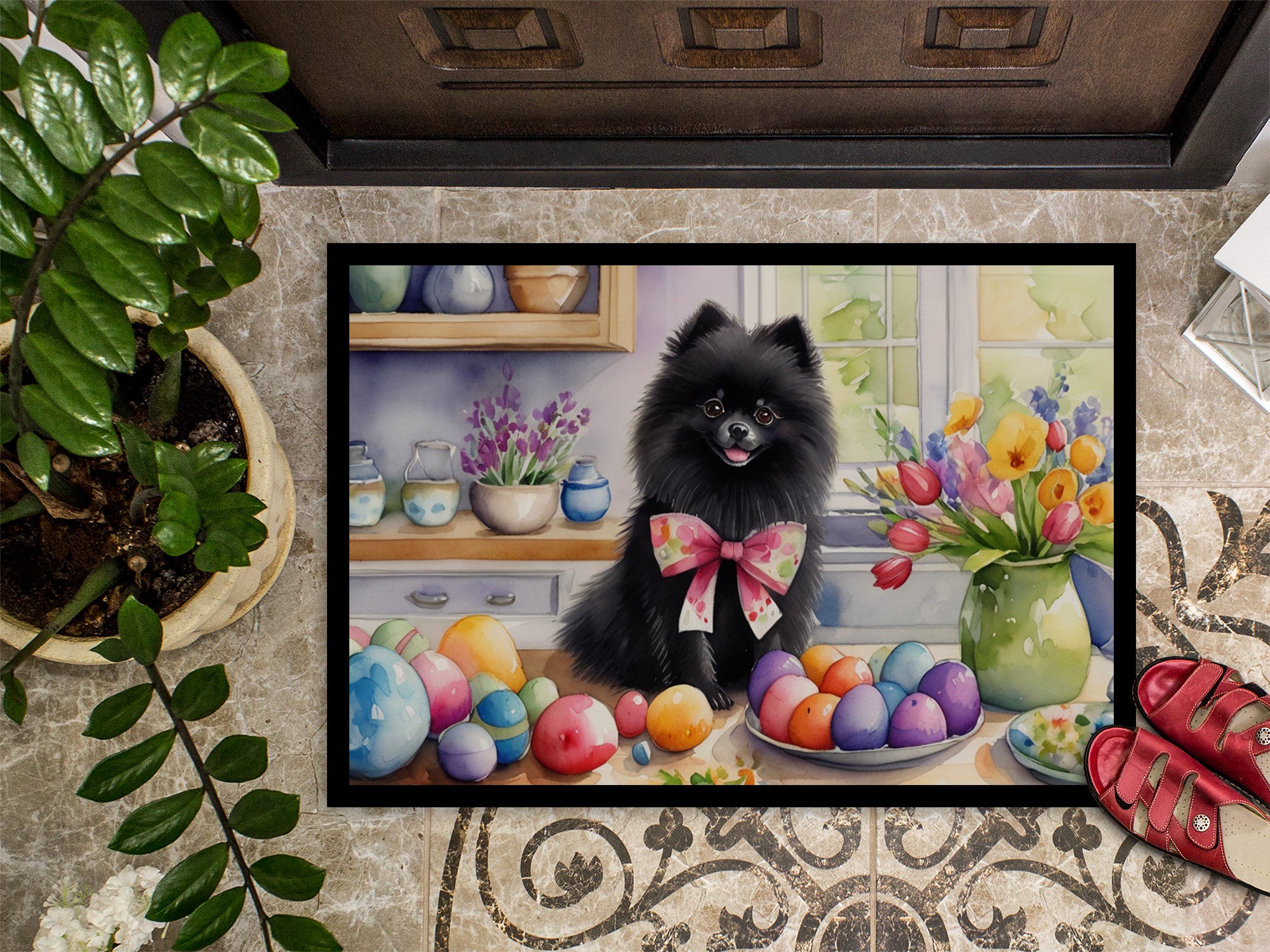 Decorating Easter Pomeranian Doormat