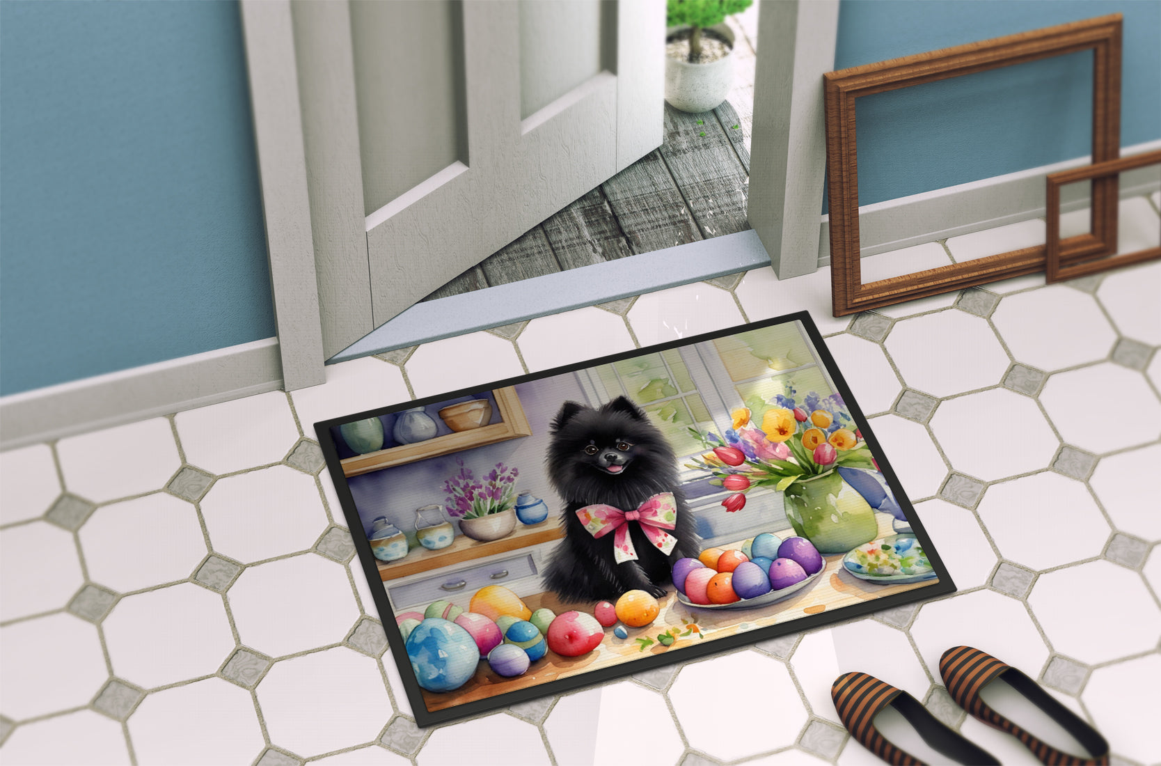 Decorating Easter Pomeranian Doormat
