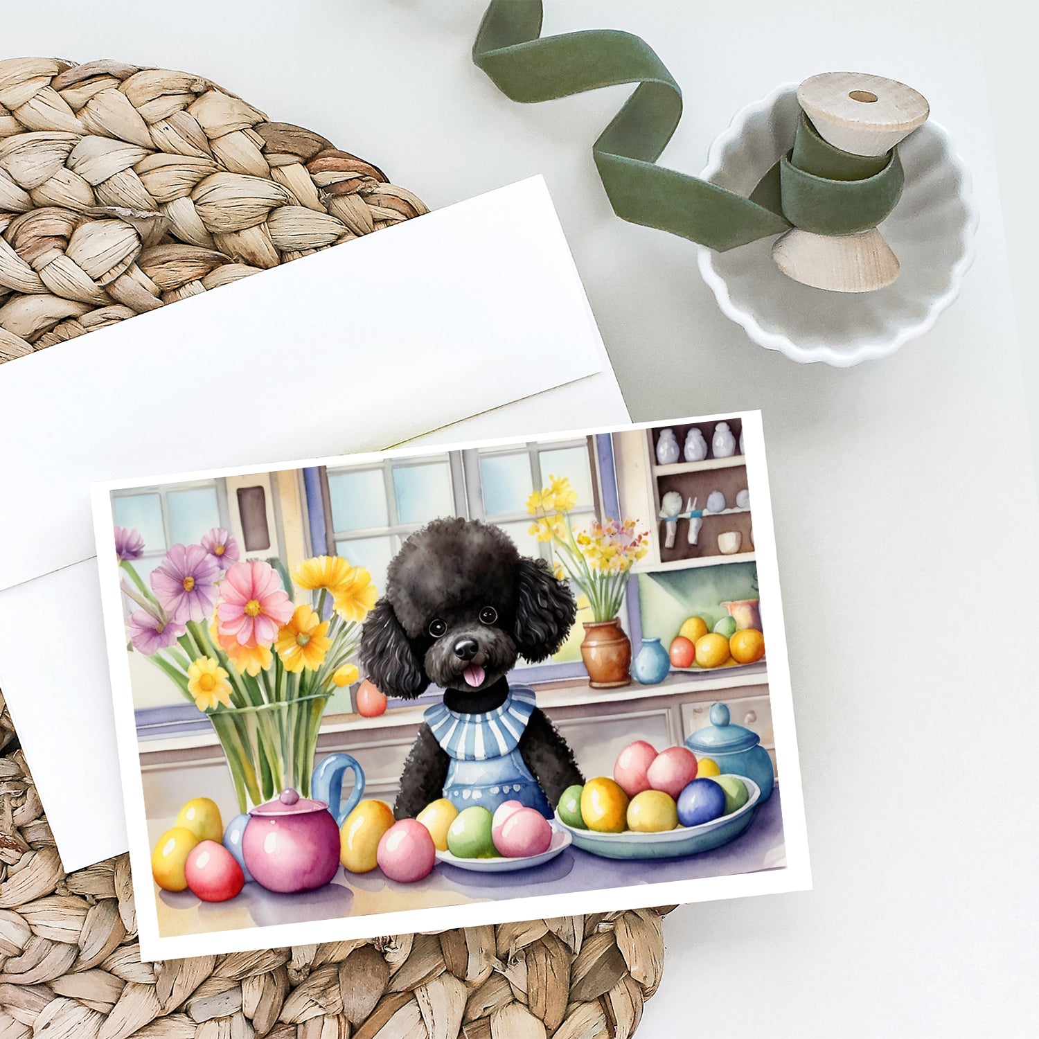 Decorating Easter Black Poodle Greeting Cards Pack of 8