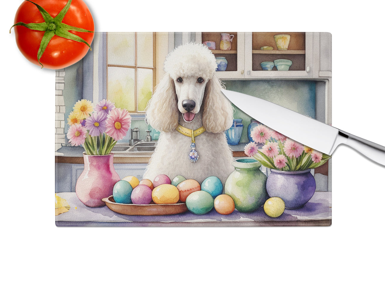 Decorating Easter White Poodle Glass Cutting Board