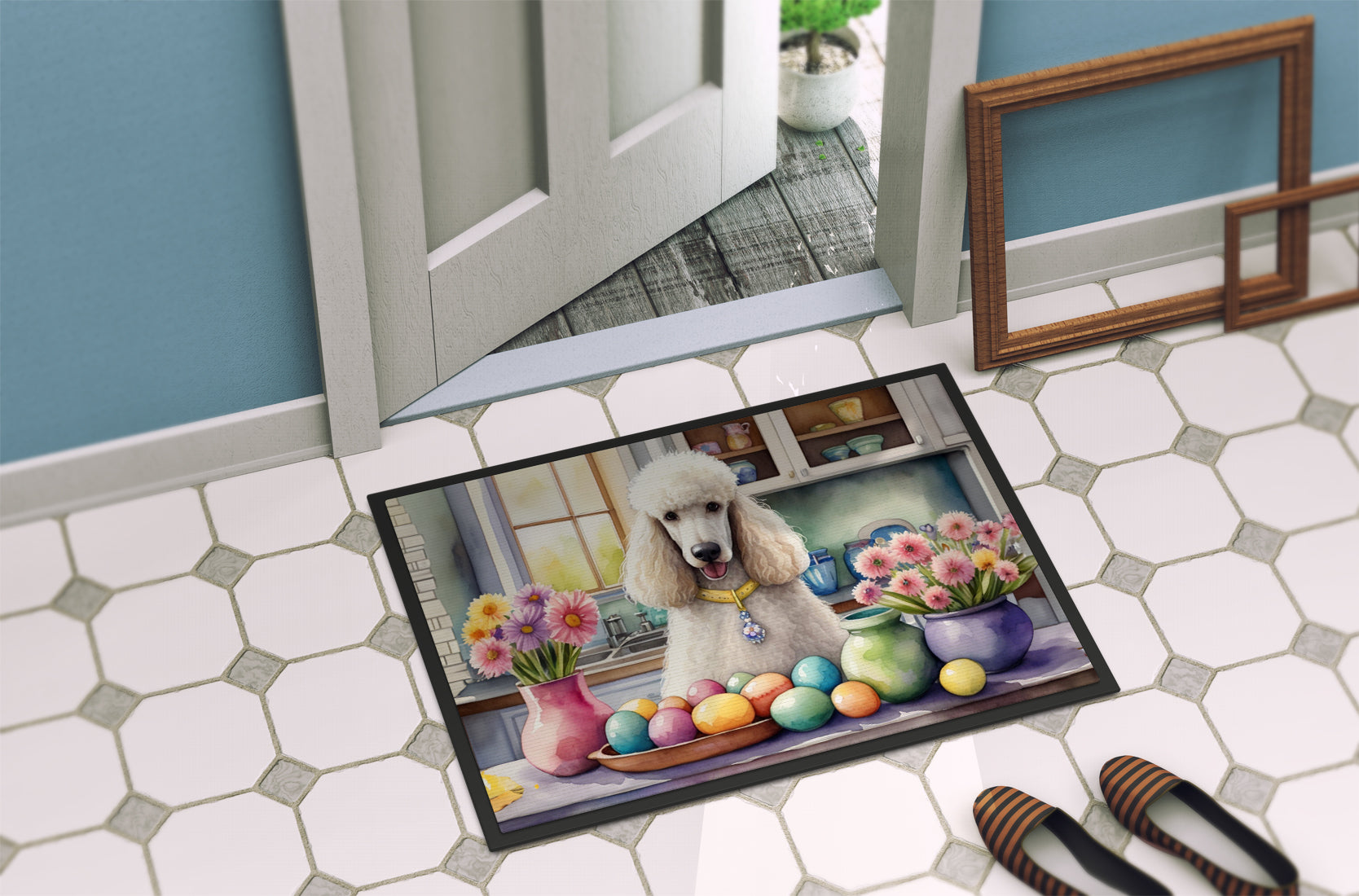 Decorating Easter White Poodle Doormat