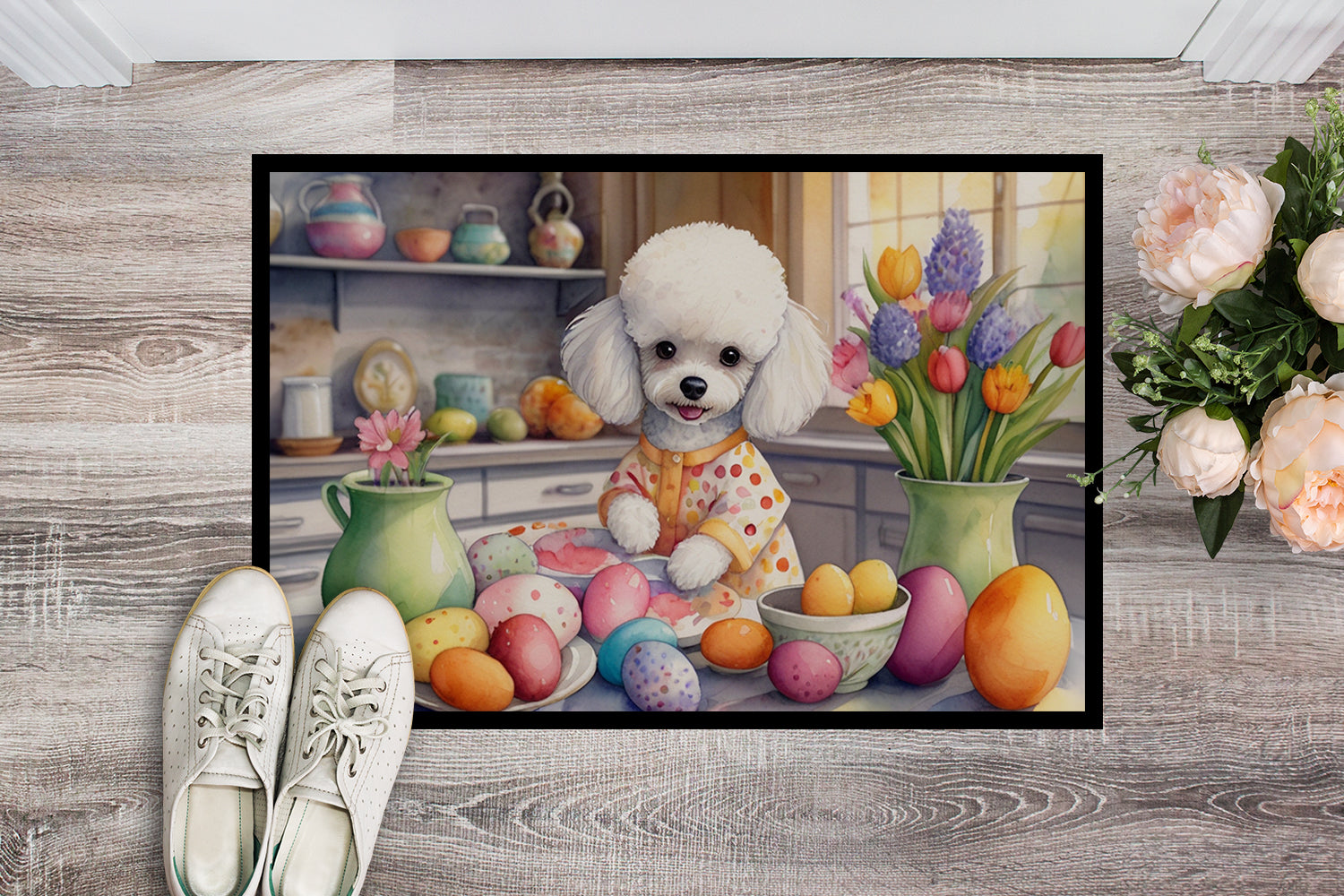 Decorating Easter White Poodle Doormat