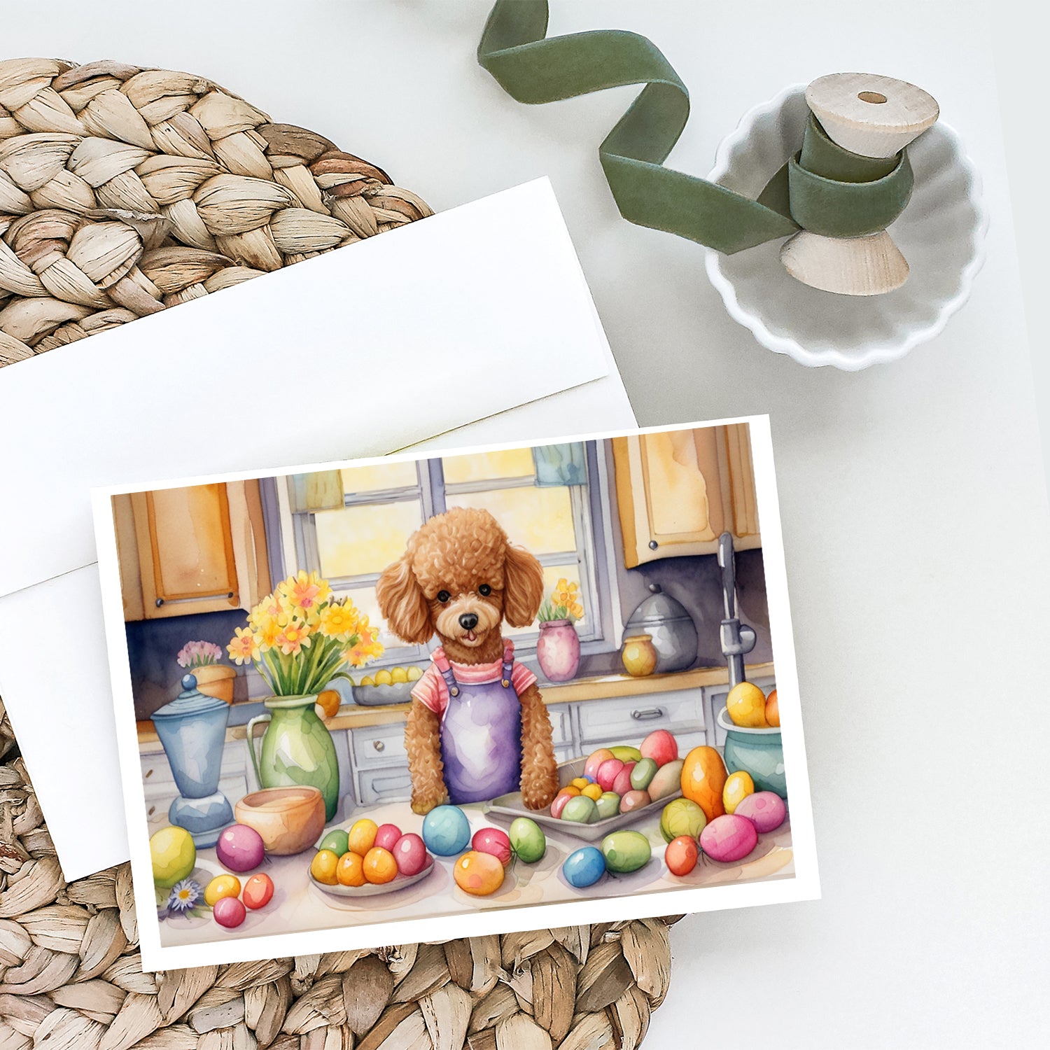 Decorating Easter Poodle Greeting Cards Pack of 8