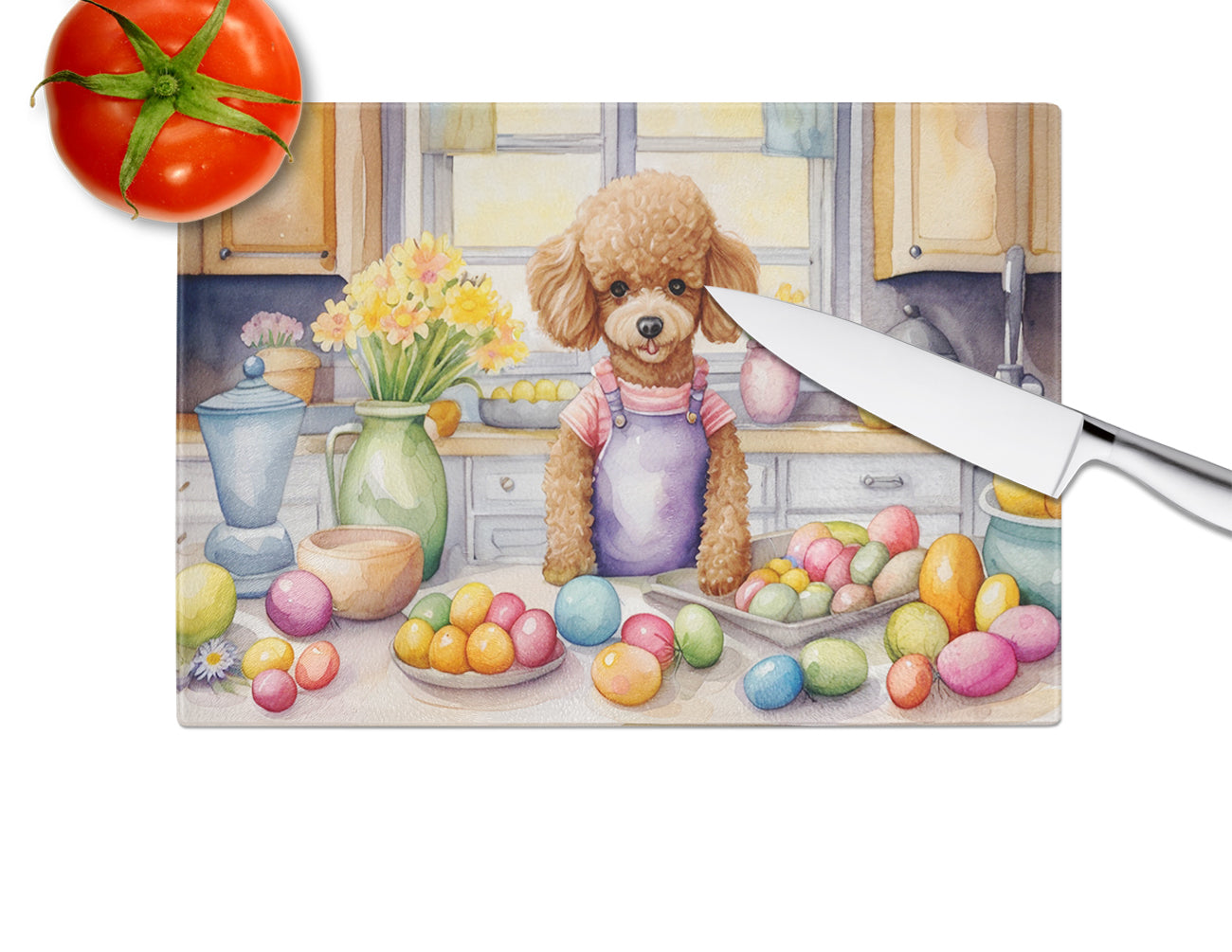 Decorating Easter Poodle Glass Cutting Board