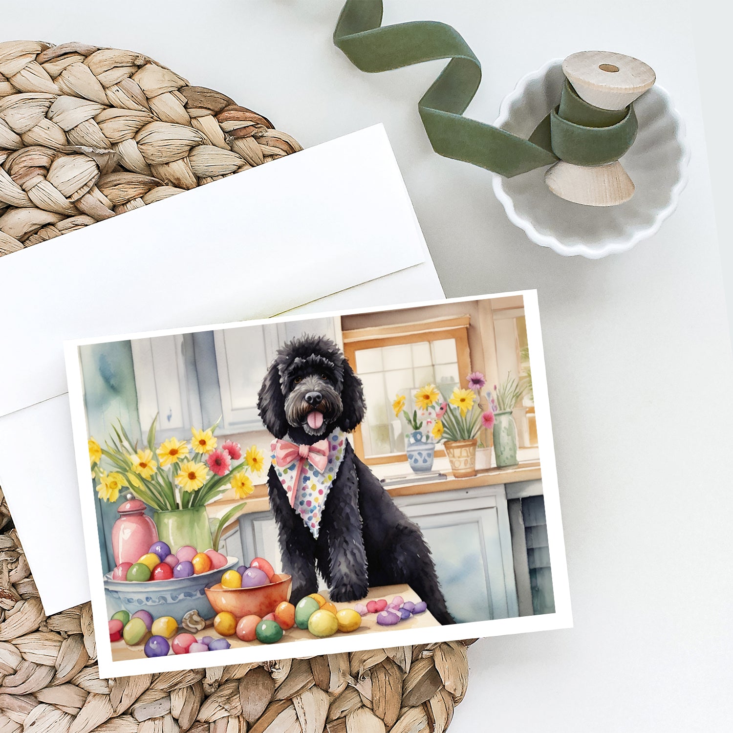 Decorating Easter Portuguese Water Dog Greeting Cards Pack of 8