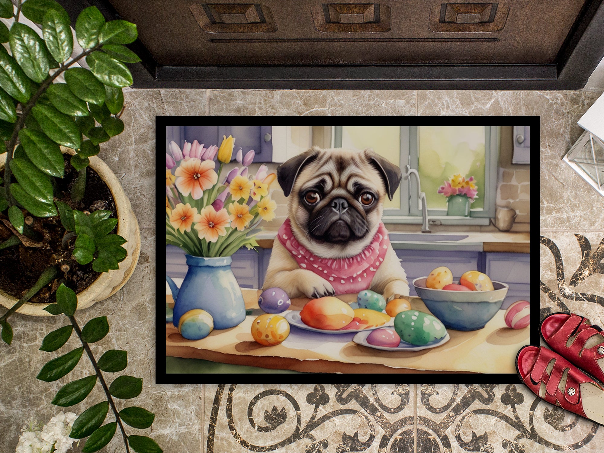 Decorating Easter Pug Doormat