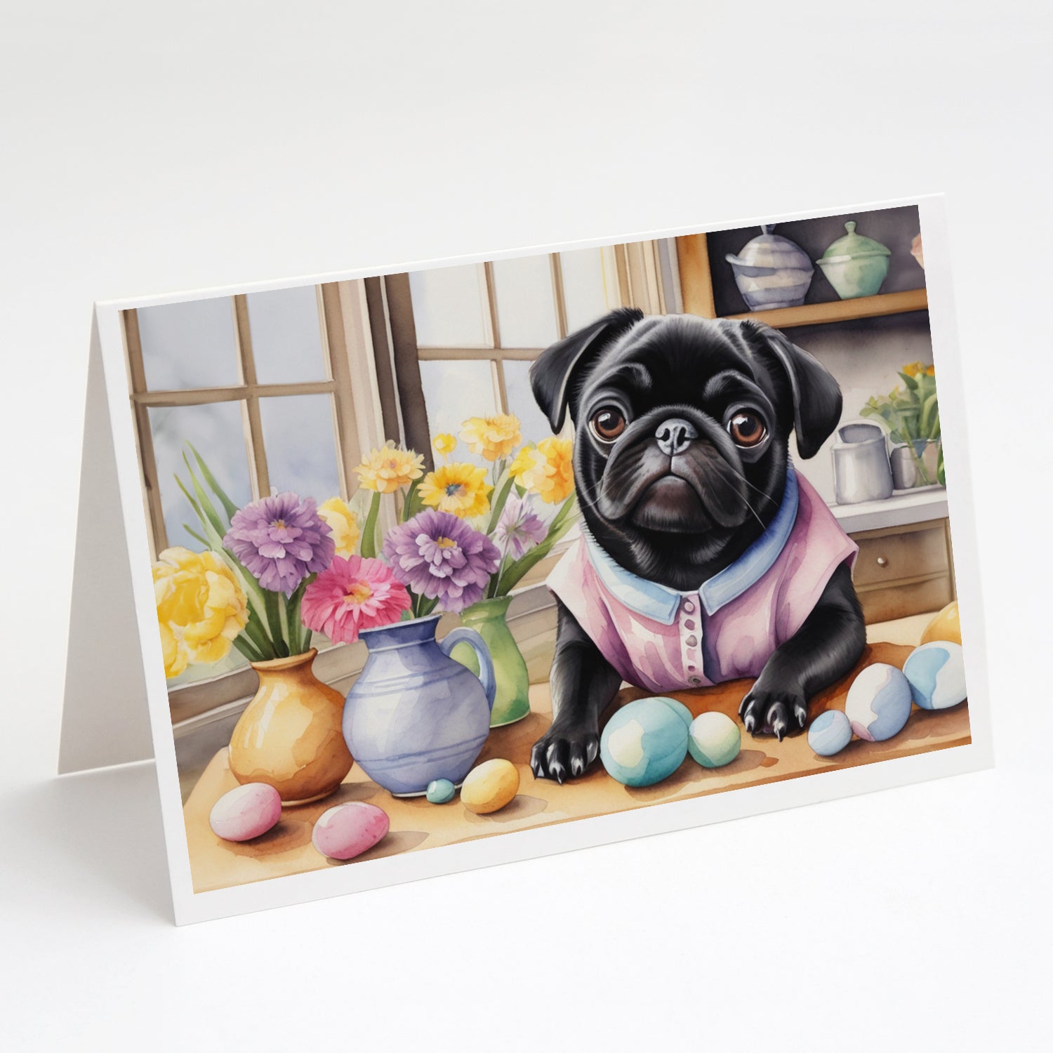 Buy this Decorating Easter Pug Greeting Cards Pack of 8