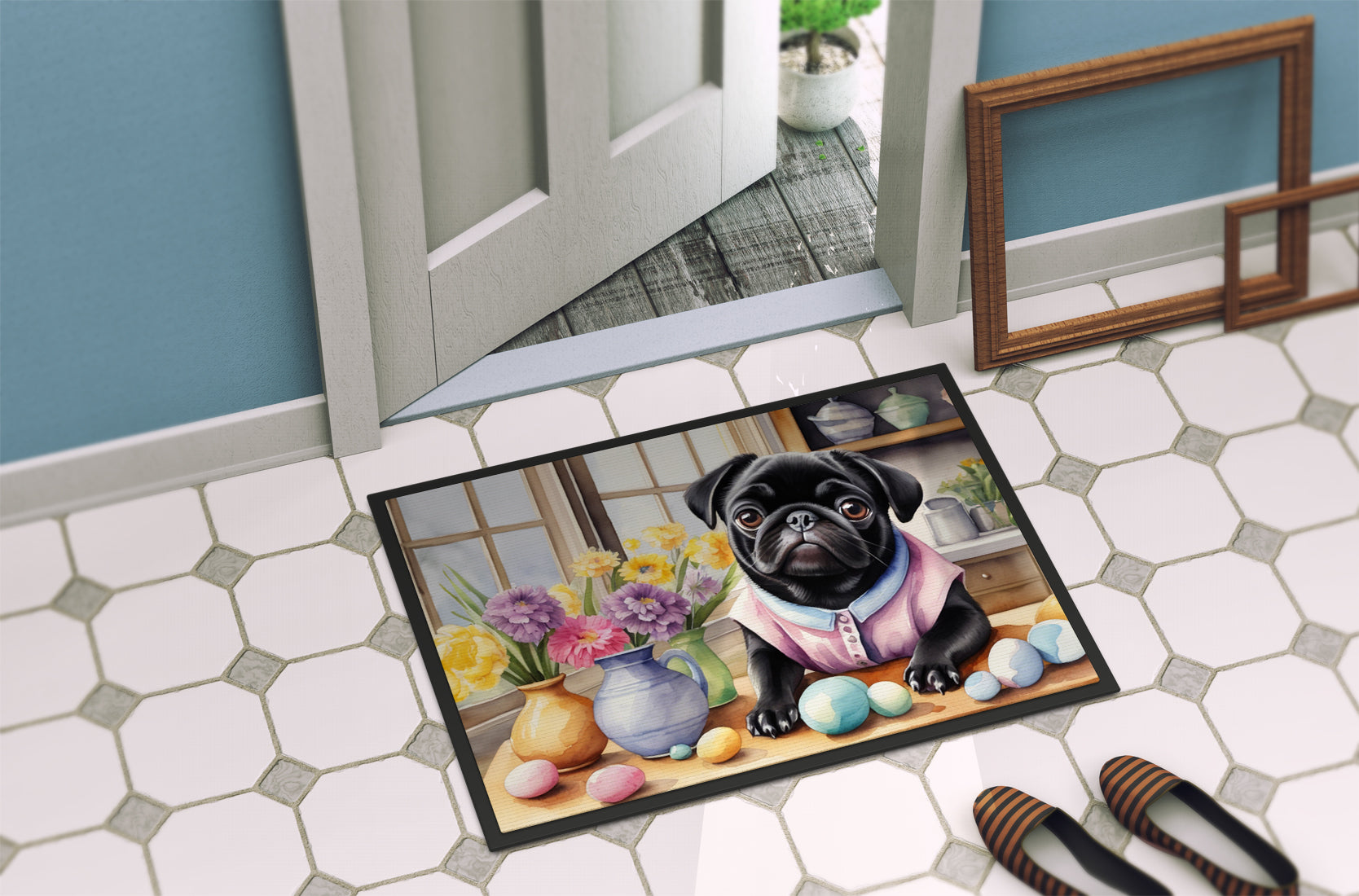Decorating Easter Pug Doormat