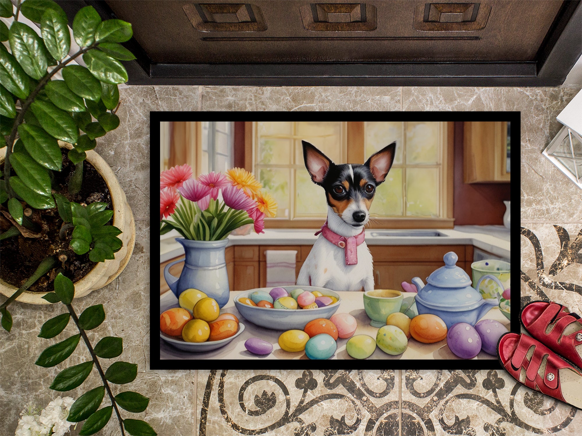 Decorating Easter Rat Terrier Doormat