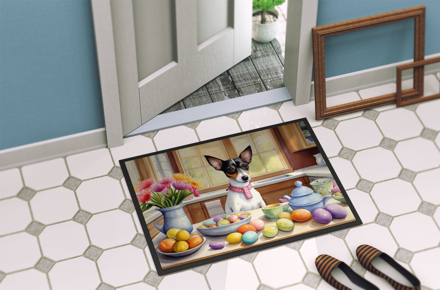 Decorating Easter Rat Terrier Doormat