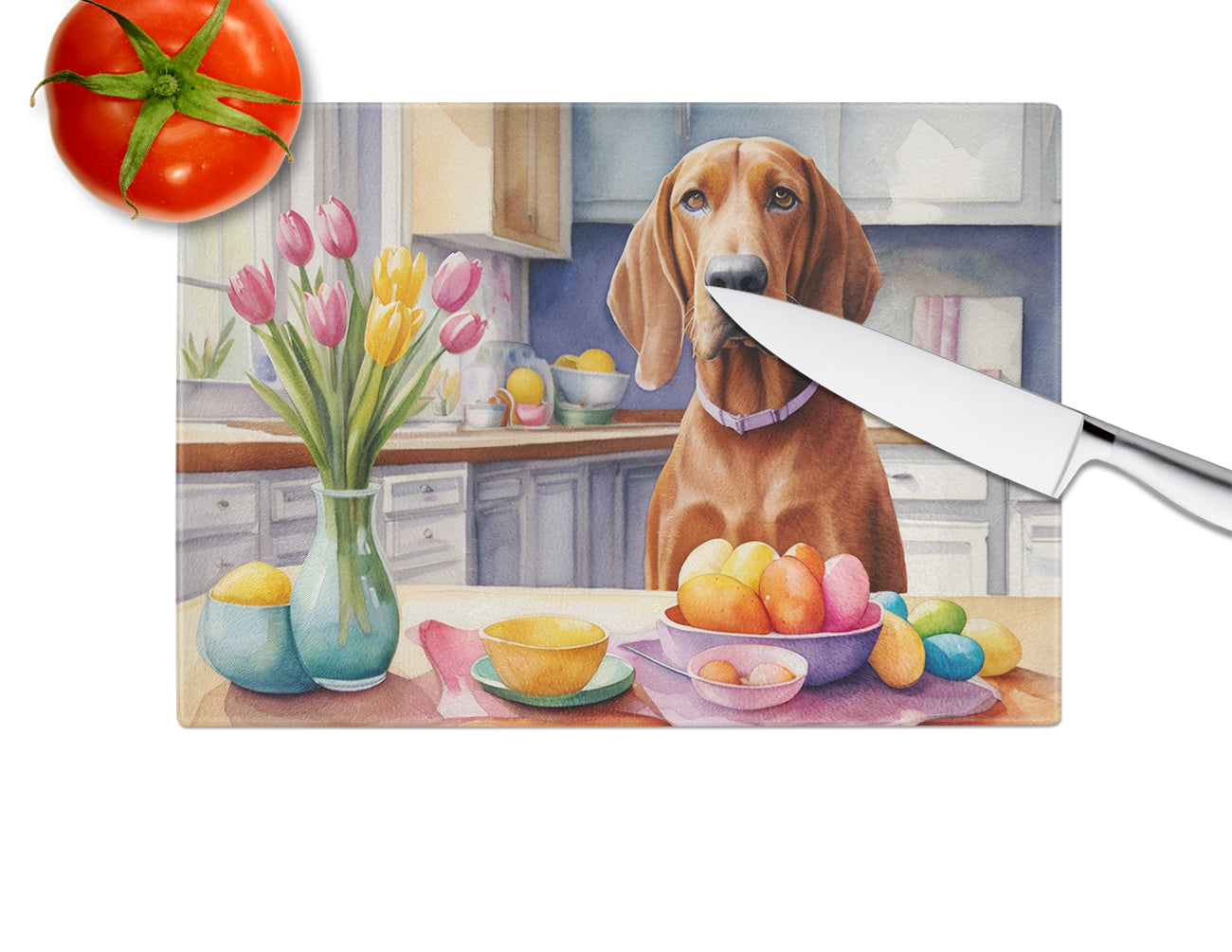 Decorating Easter Redbone Coonhound Glass Cutting Board