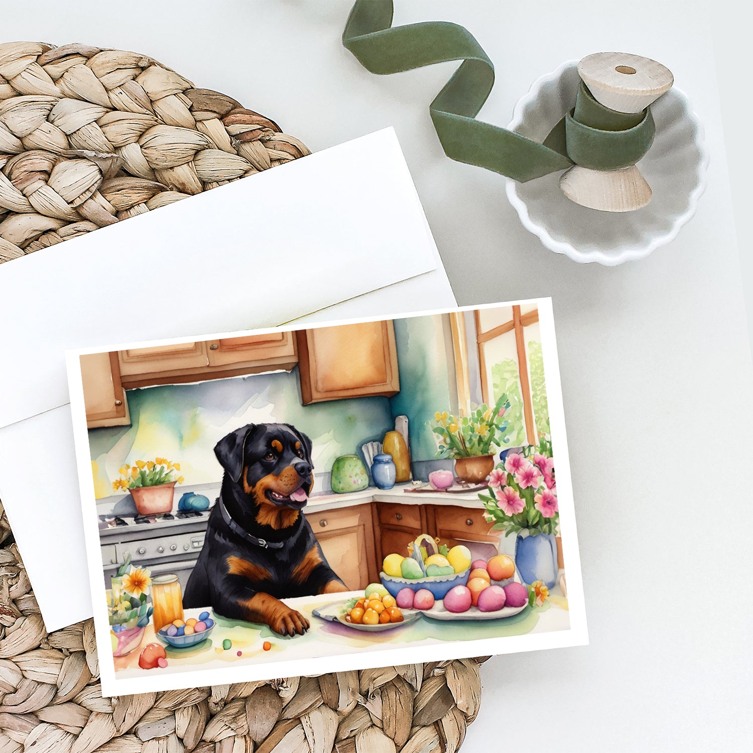 Decorating Easter Rottweiler Greeting Cards Pack of 8