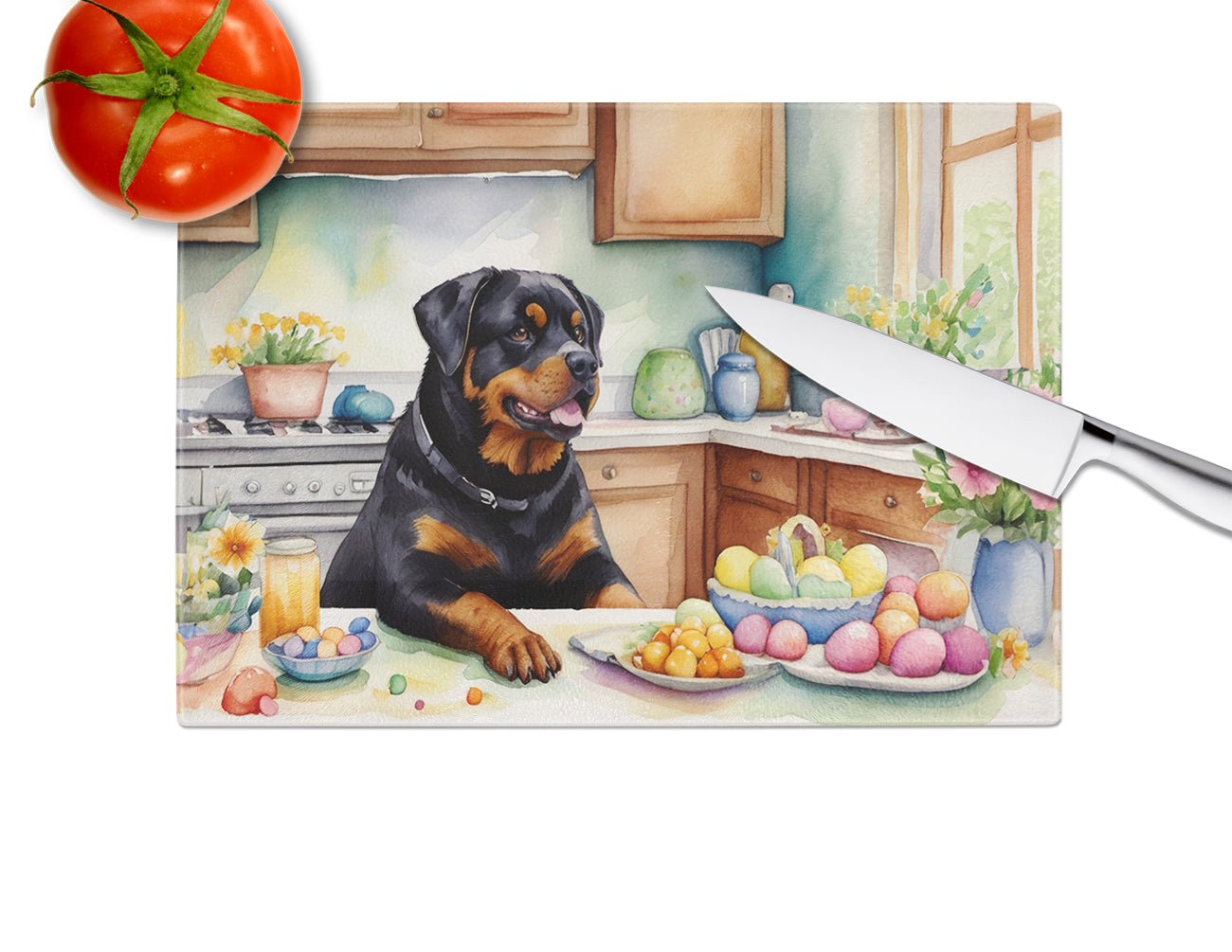 Decorating Easter Rottweiler Glass Cutting Board