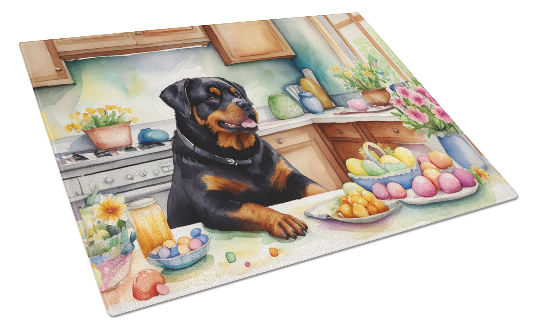 Buy this Decorating Easter Rottweiler Glass Cutting Board
