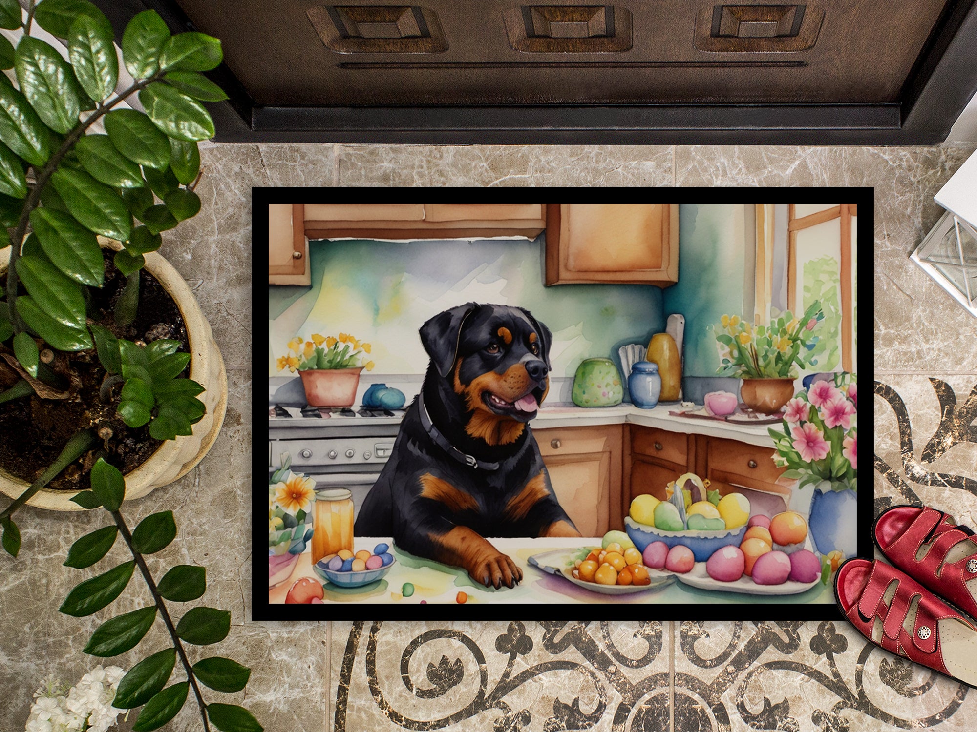 Decorating Easter Rottweiler Doormat