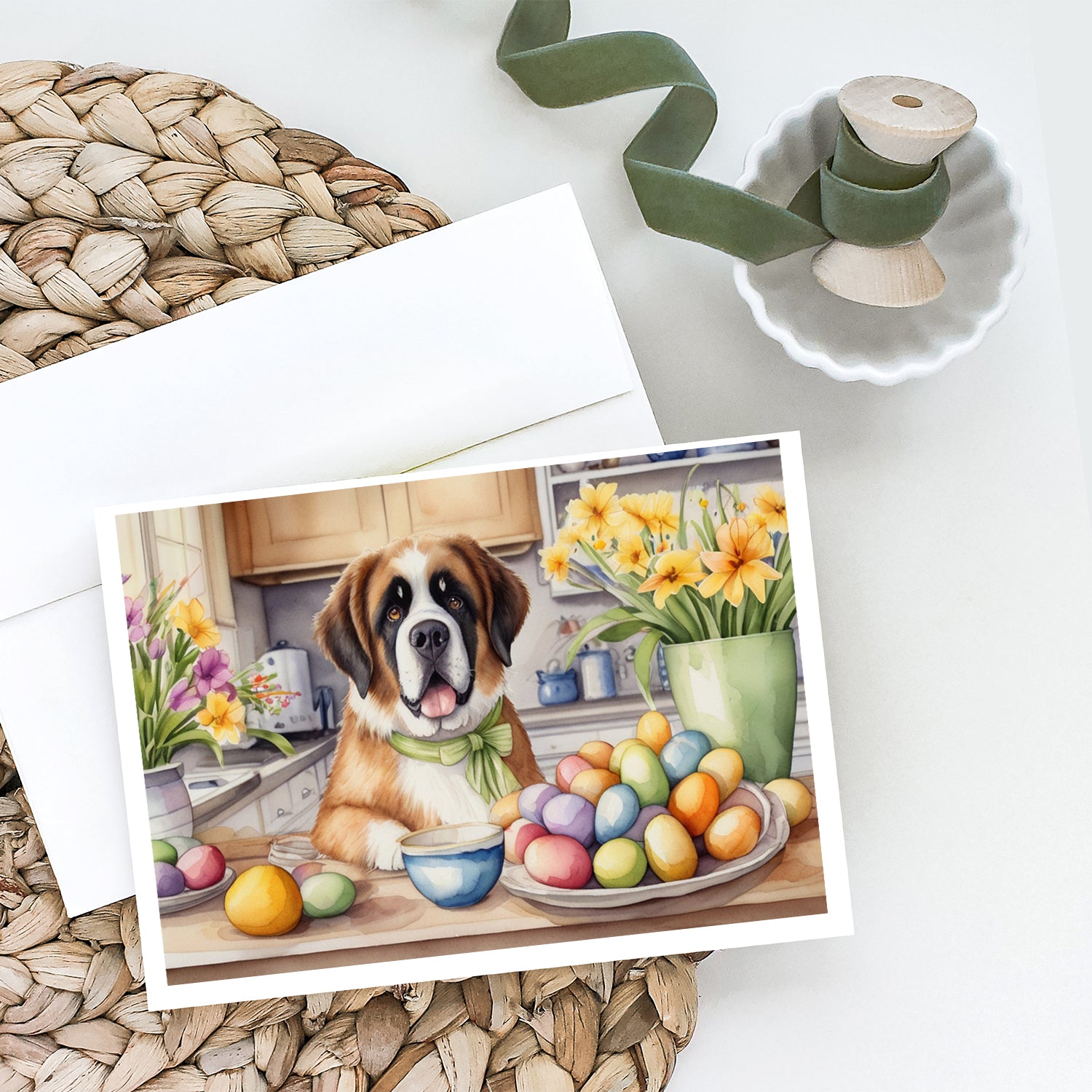 Buy this Decorating Easter Saint Bernard Greeting Cards Pack of 8