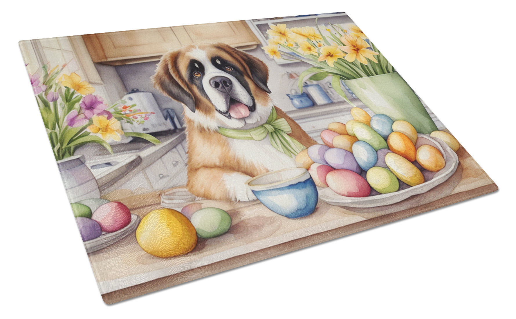 Buy this Decorating Easter Saint Bernard Glass Cutting Board