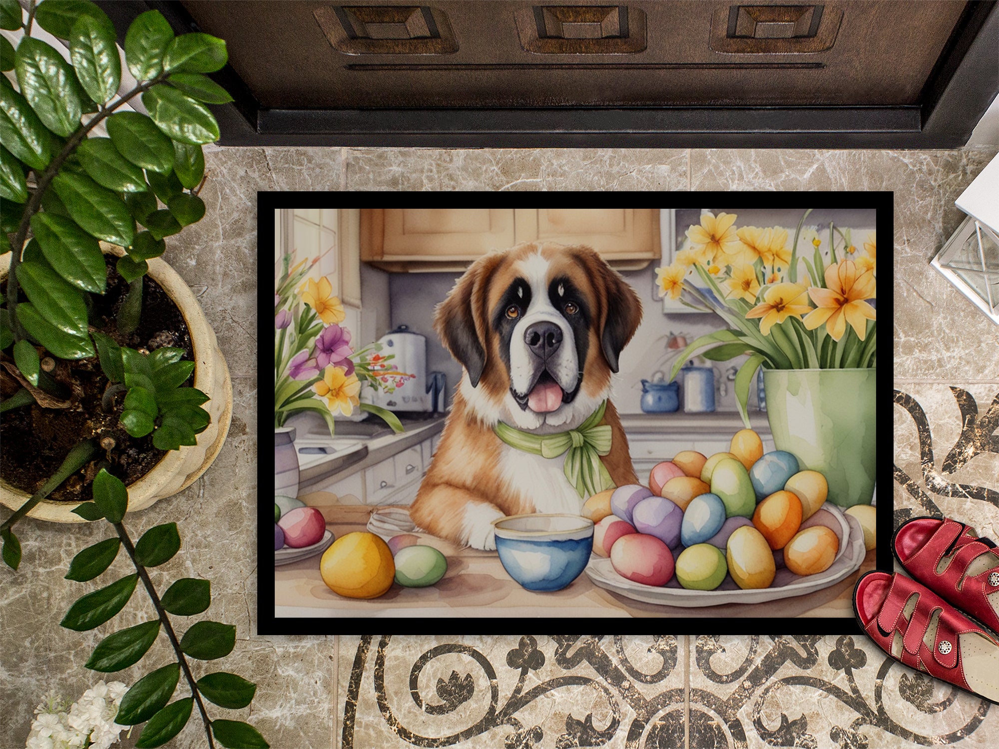 Decorating Easter Saint Bernard Doormat
