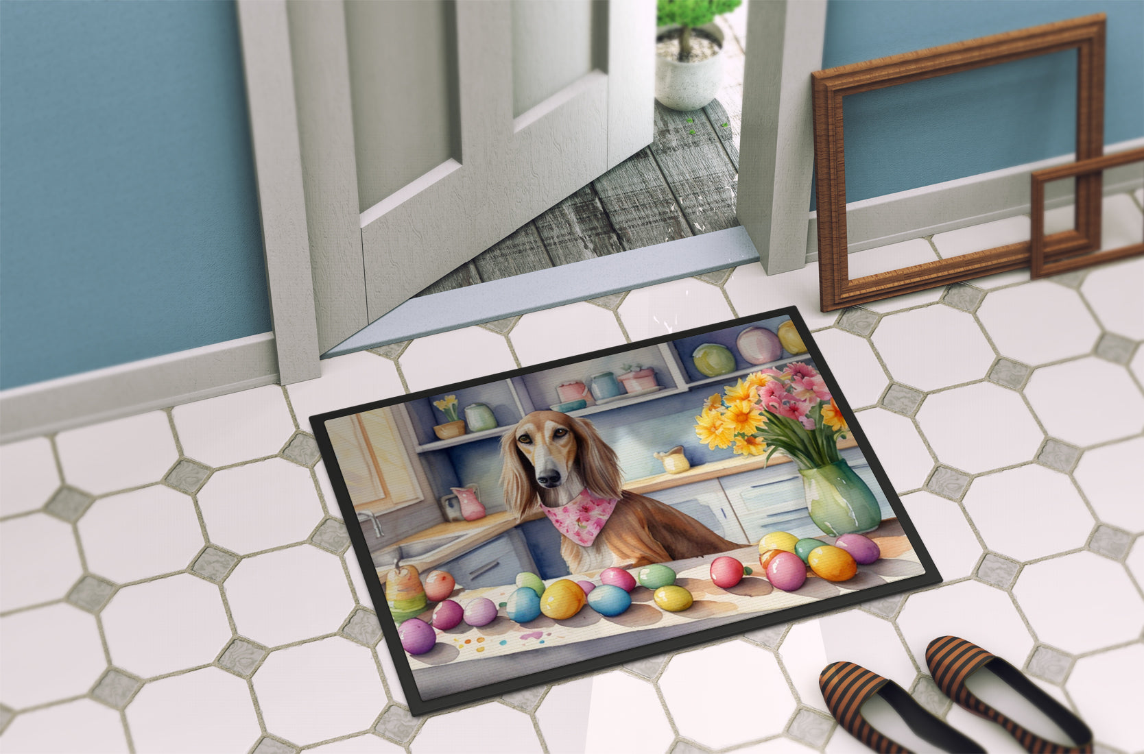Decorating Easter Saluki Doormat