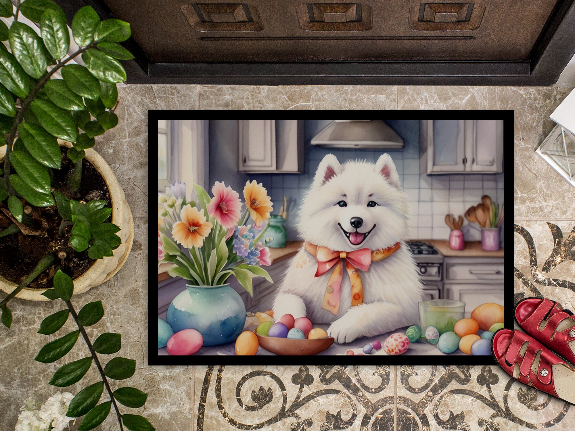 Decorating Easter Samoyed Doormat