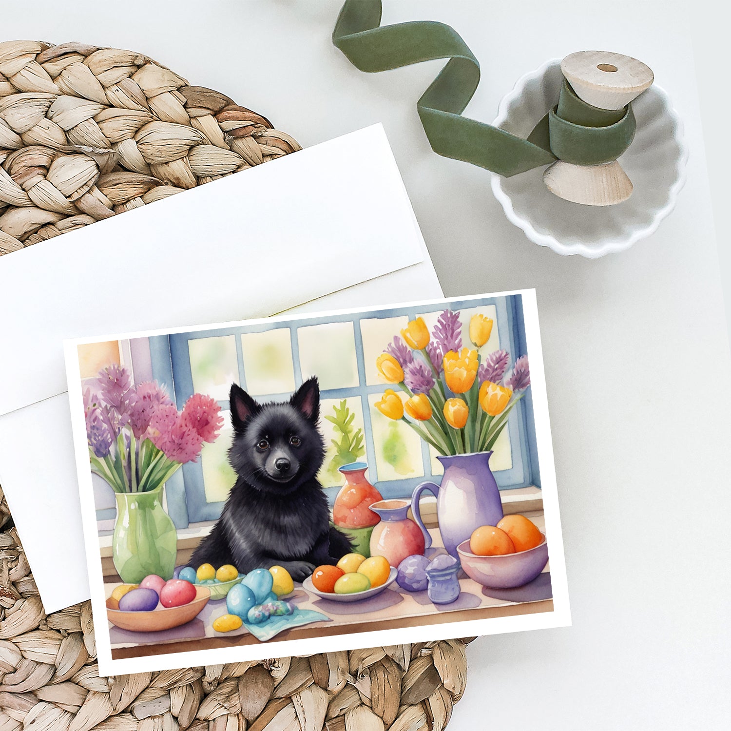 Decorating Easter Schipperke Greeting Cards Pack of 8