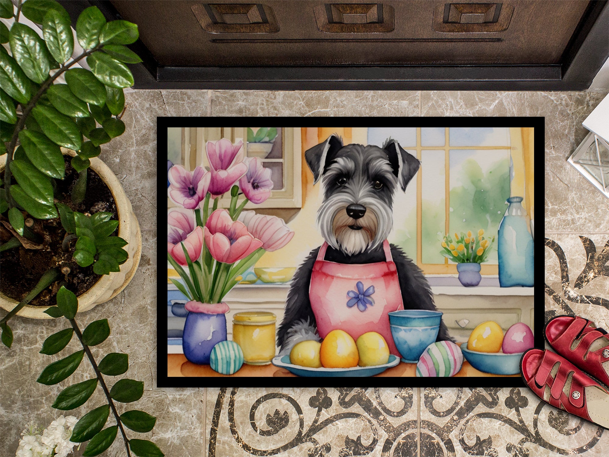 Decorating Easter Schnauzer Doormat