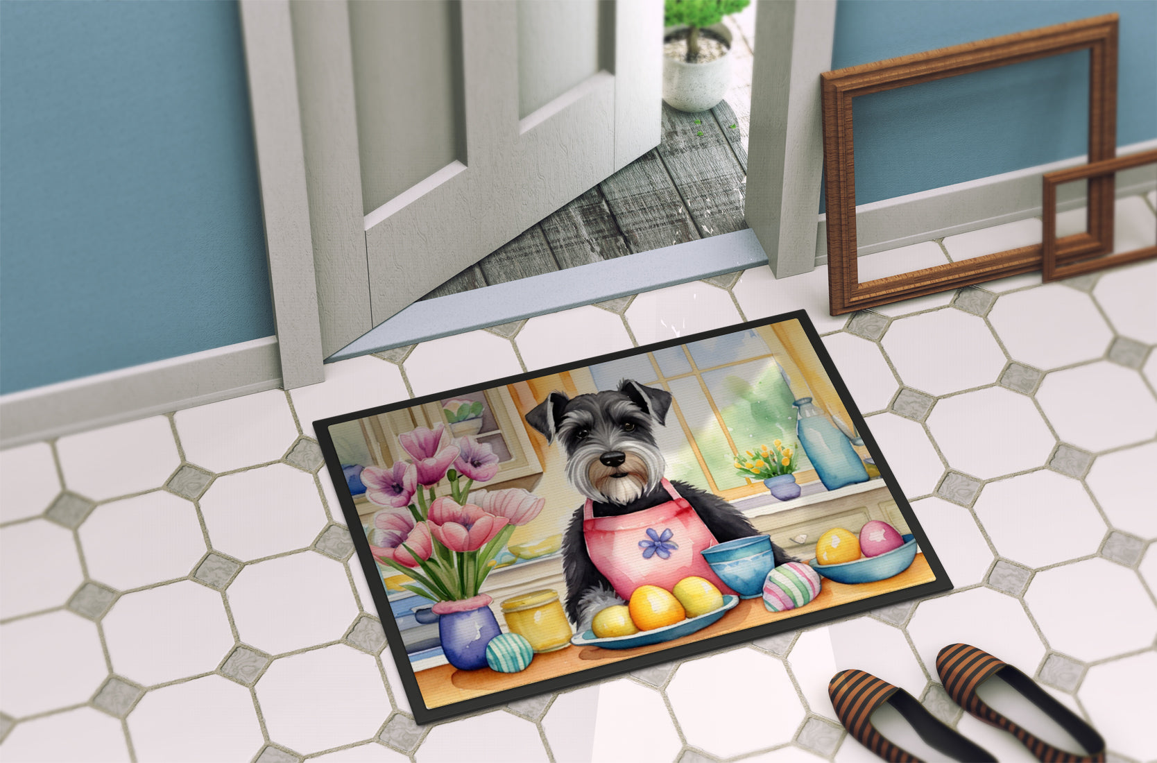 Decorating Easter Schnauzer Doormat