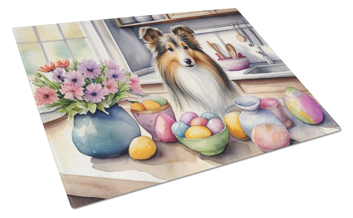 Buy this Decorating Easter Sheltie Glass Cutting Board