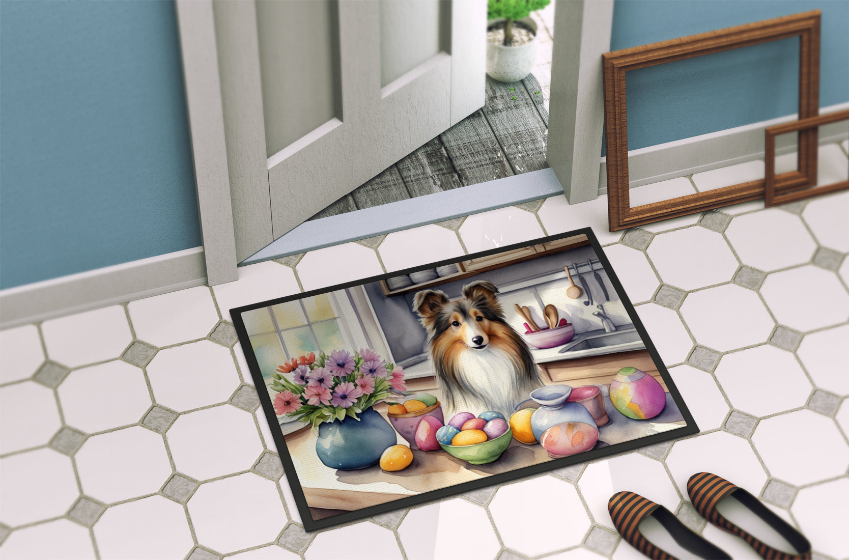 Decorating Easter Sheltie Doormat