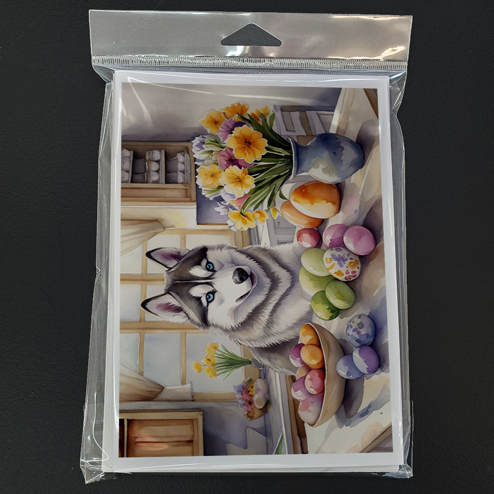 Decorating Easter Siberian Husky Greeting Cards Pack of 8