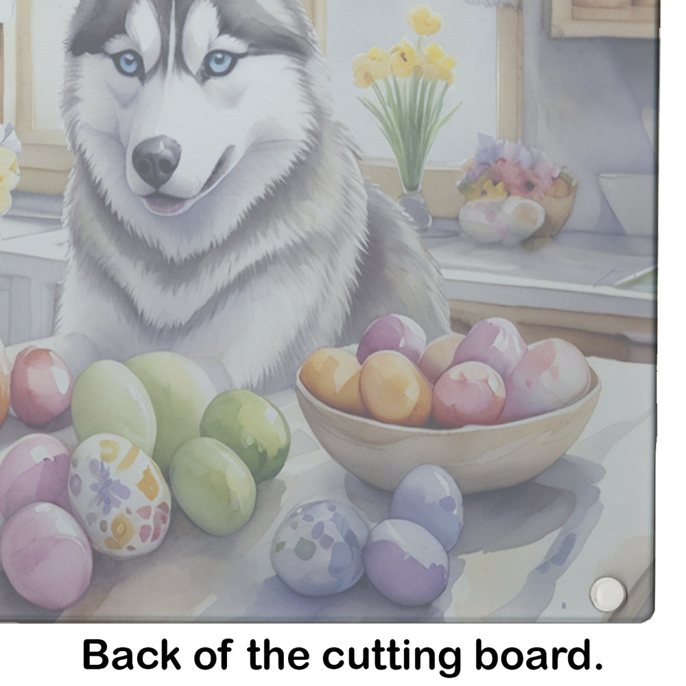 Decorating Easter Siberian Husky Glass Cutting Board