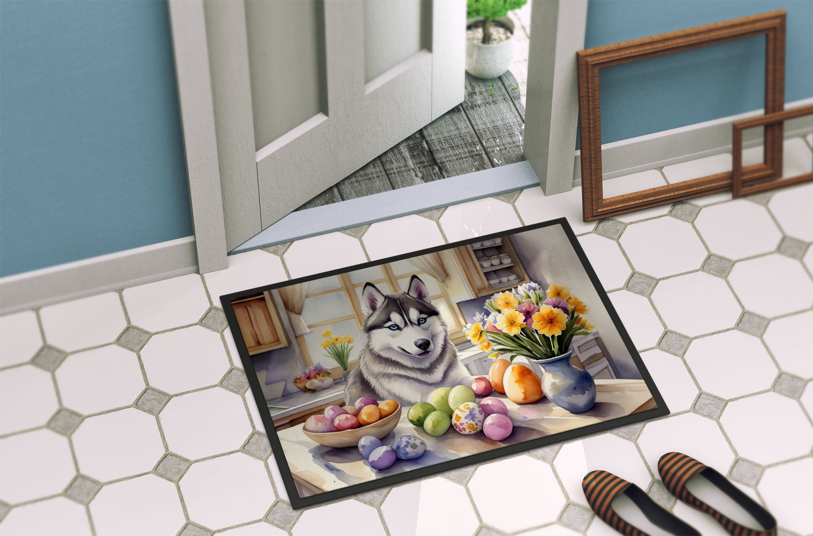 Decorating Easter Siberian Husky Doormat