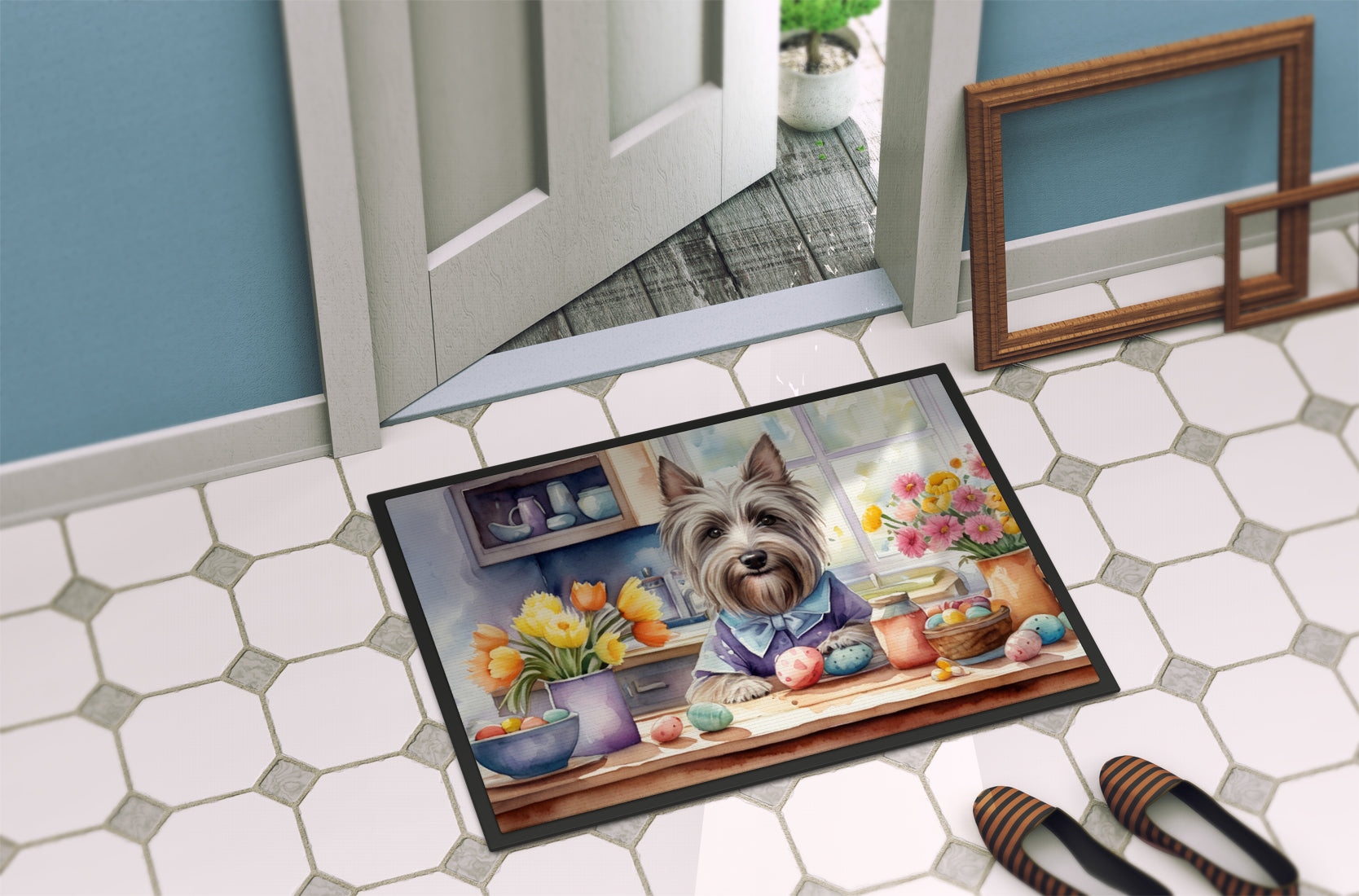 Decorating Easter Skye Terrier Doormat
