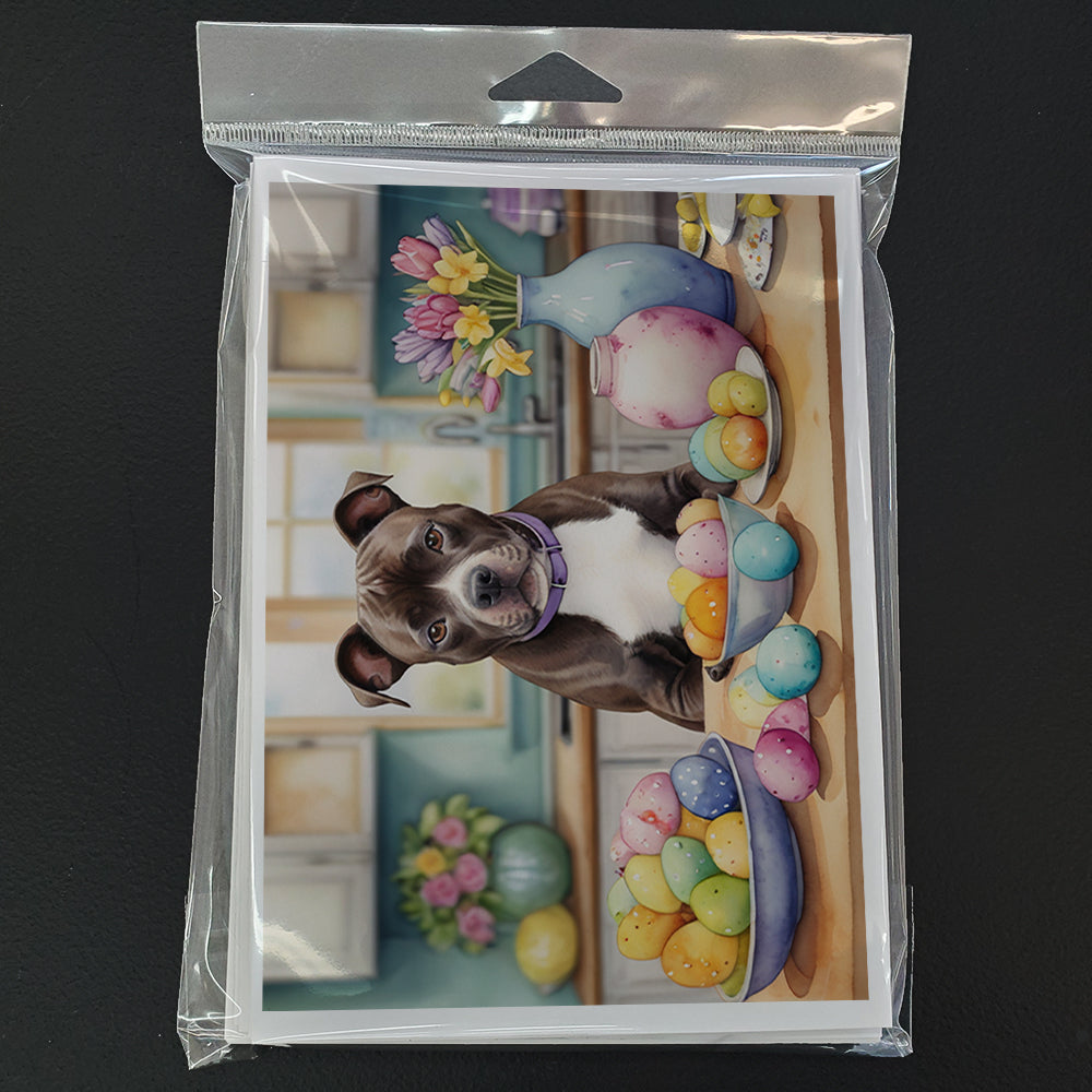 Decorating Easter Staffordshire Bull Terrier Greeting Cards Pack of 8