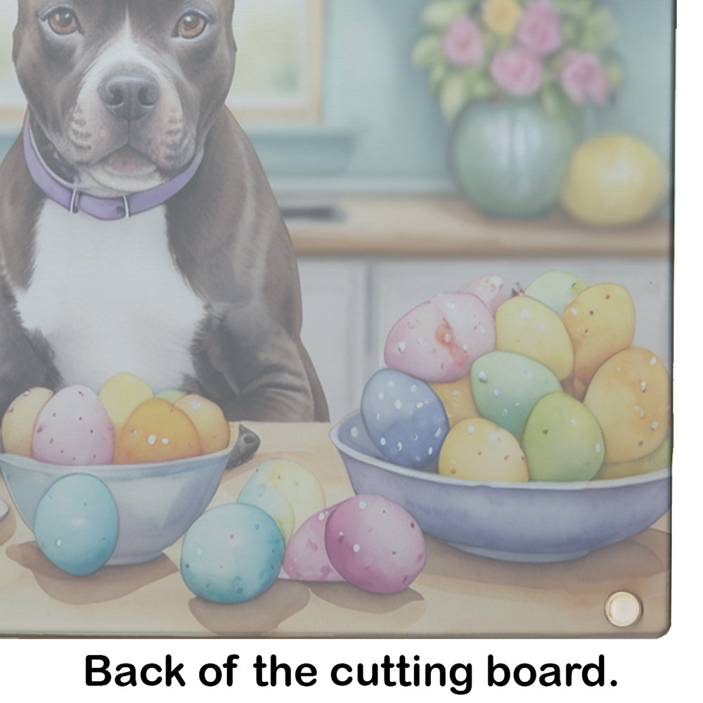 Decorating Easter Staffordshire Bull Terrier Glass Cutting Board
