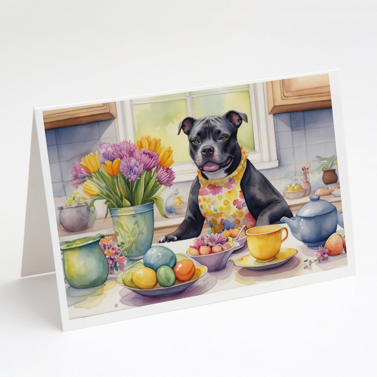 Buy this Decorating Easter Staffordshire Bull Terrier Greeting Cards Pack of 8