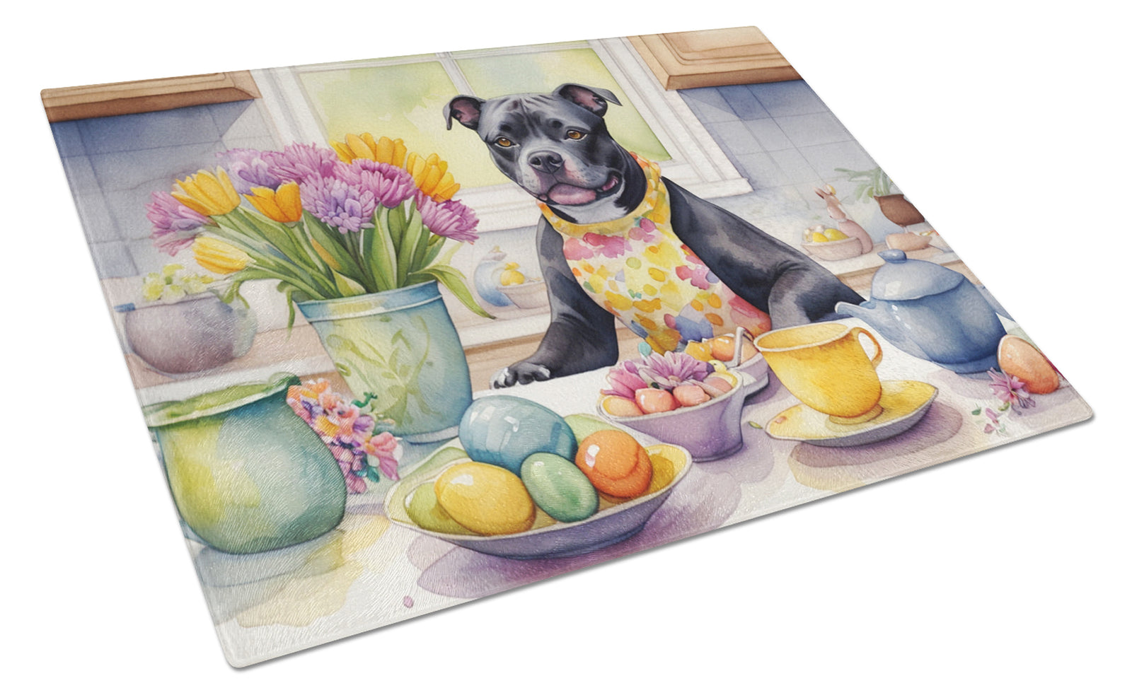 Buy this Decorating Easter Staffordshire Bull Terrier Glass Cutting Board