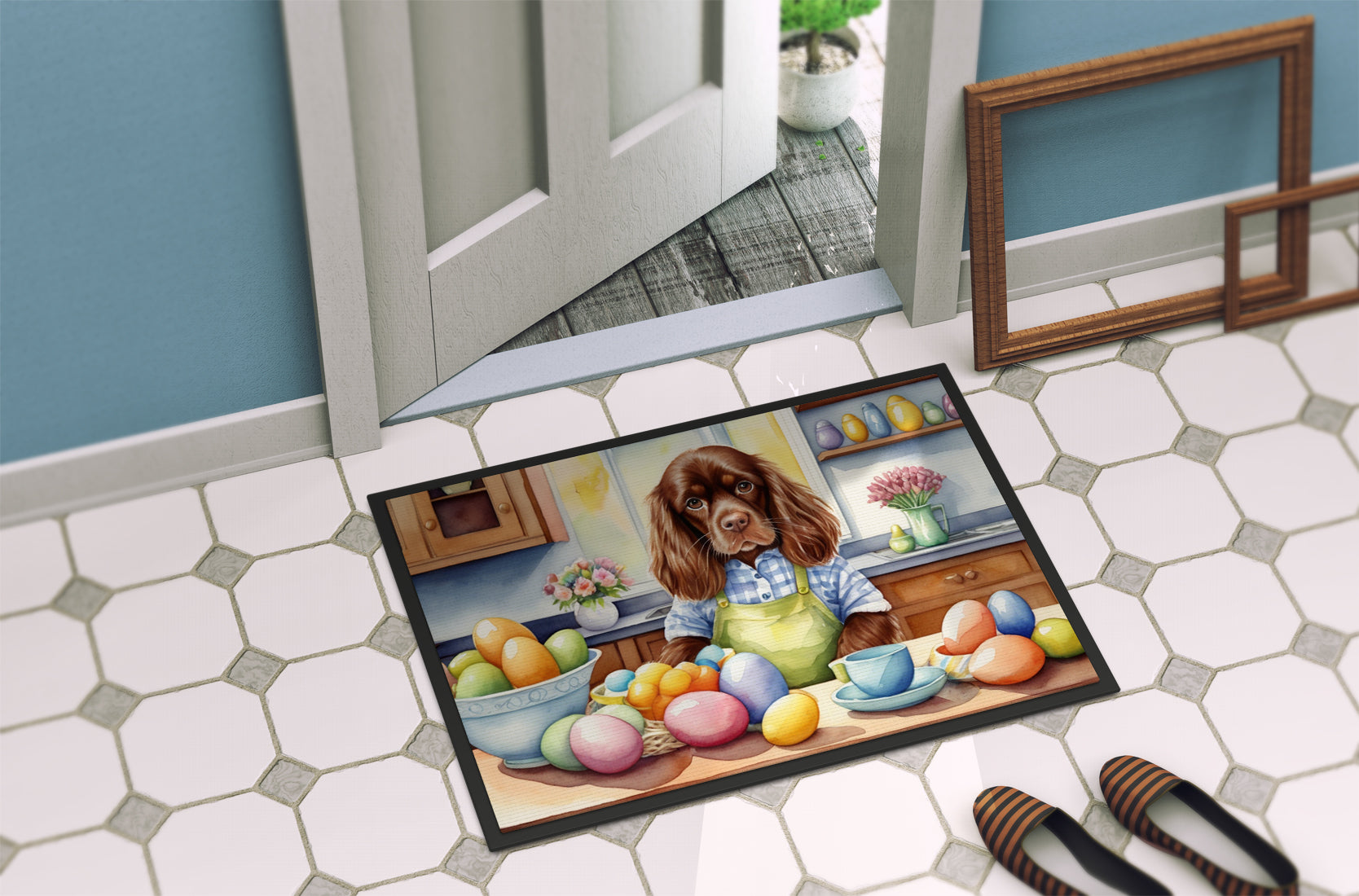 Decorating Easter Sussex Spaniel Doormat