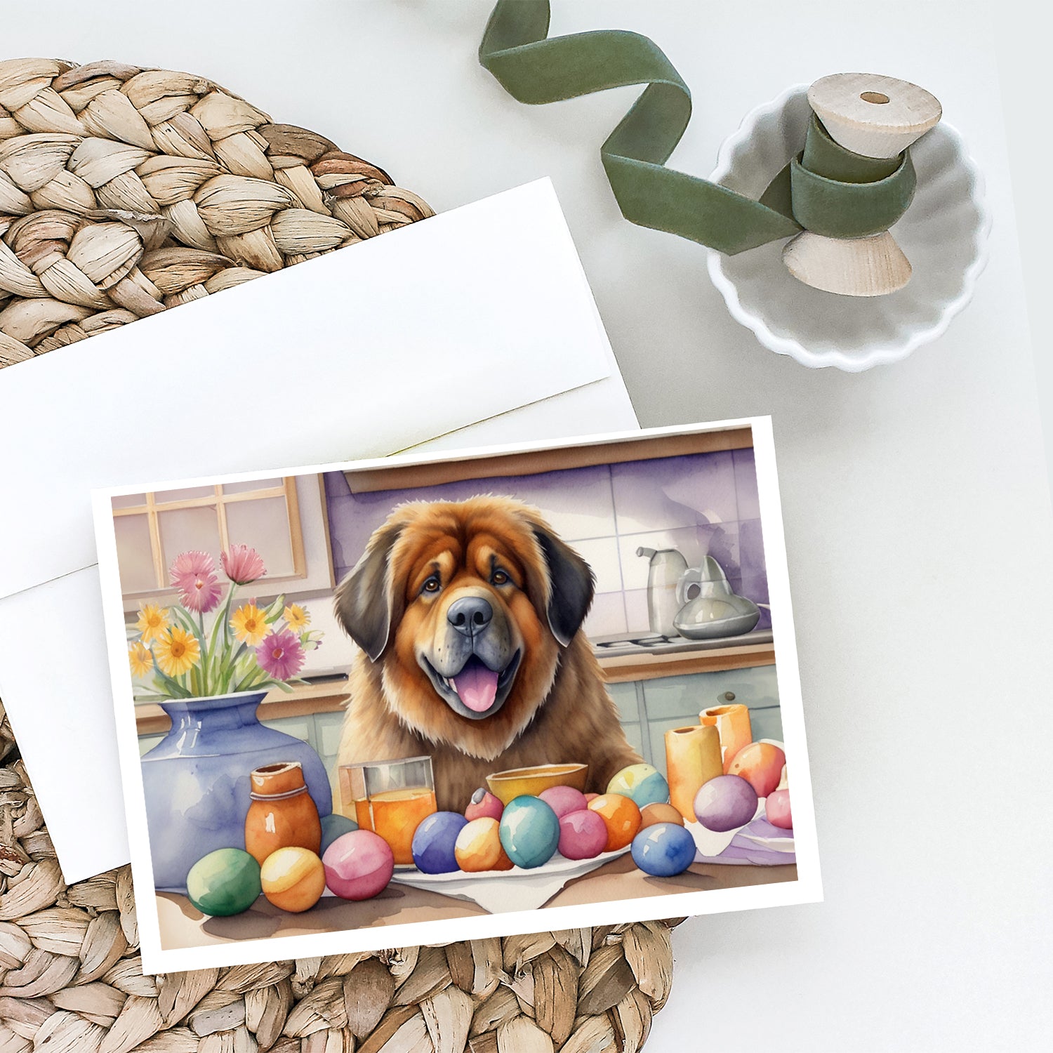 Decorating Easter Tibetan Mastiff Greeting Cards Pack of 8
