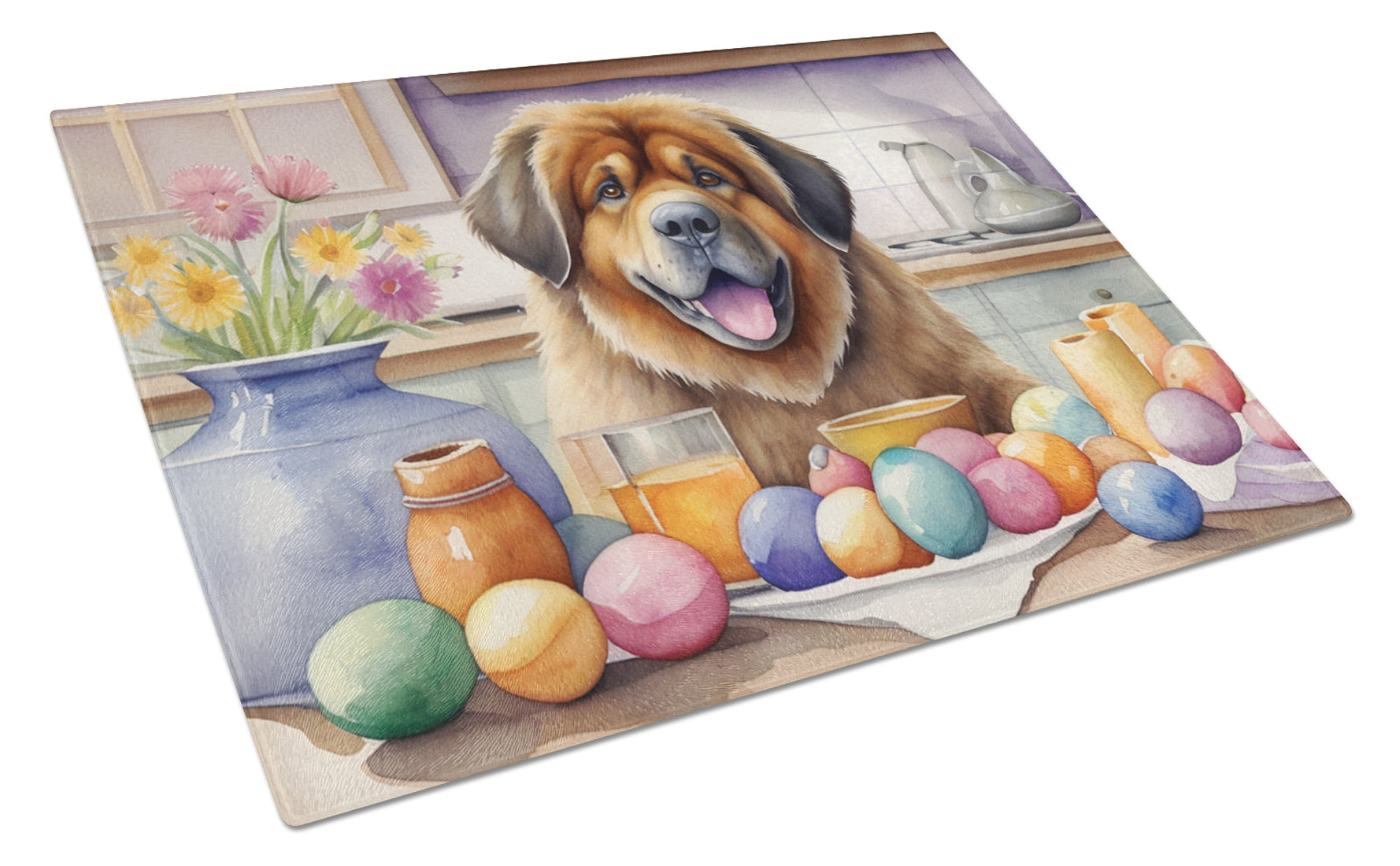 Buy this Decorating Easter Tibetan Mastiff Glass Cutting Board