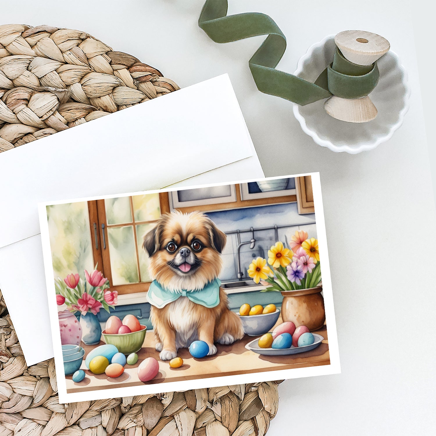 Buy this Decorating Easter Tibetan Spaniel Greeting Cards Pack of 8