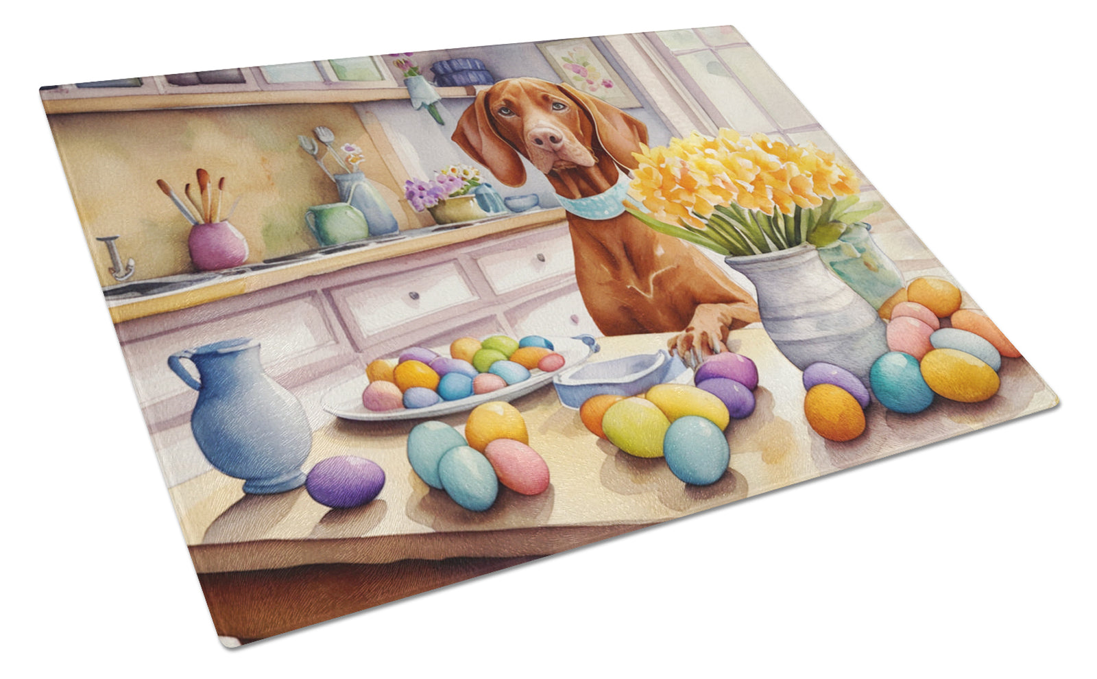Buy this Decorating Easter Vizsla Glass Cutting Board