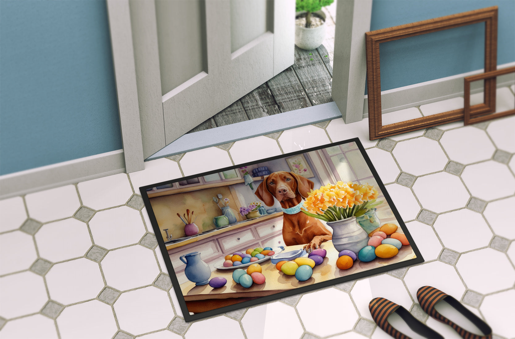 Decorating Easter Vizsla Doormat